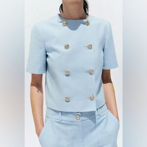 Zara Light Blue Double-Breasted Blazer